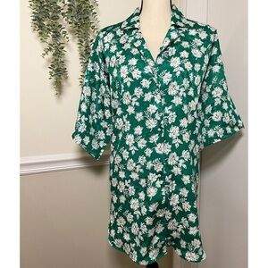 Vintage Victorias Secret Gold Label Green White Floral Shirt M/L medium large